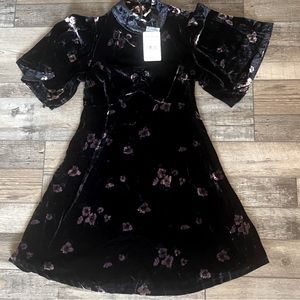 Free People dress, navy blue floral velvet, sz 0